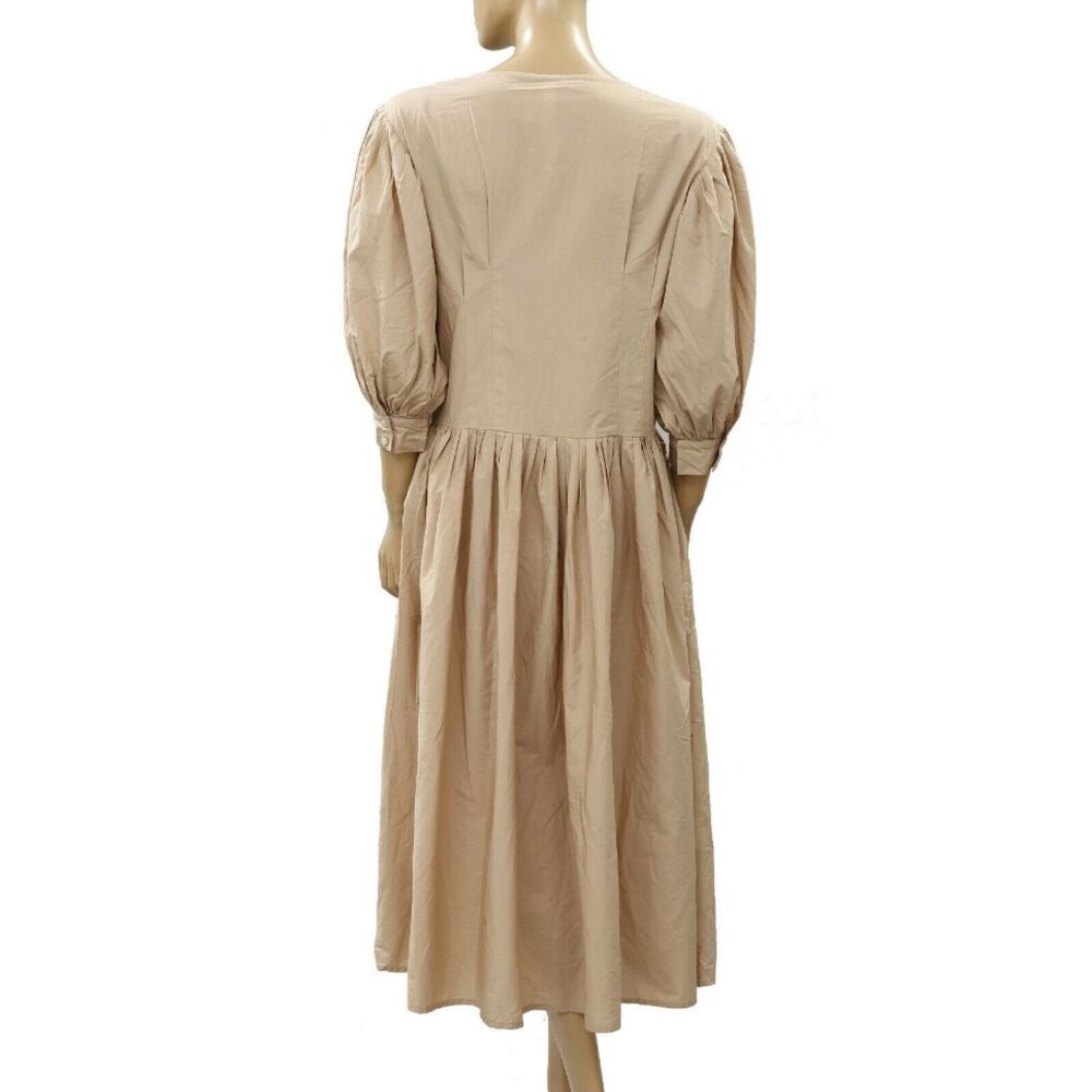 Merlette Montague Midi Dress Puff Sleeve Sandstone Beige Cotton Resort XS 216478 - Picture 8 of 10